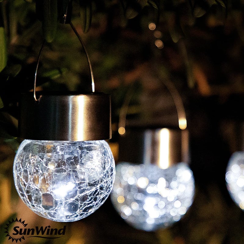 SUNWIND Hanging Solar Ball Lights Outdoor - 8 Pack Cracked Glass Decorative Garden Lights Waterproof Solar Lanterns for Yard, Patio, Fence, Tree, or Holiday Decoration(White) - Image 3